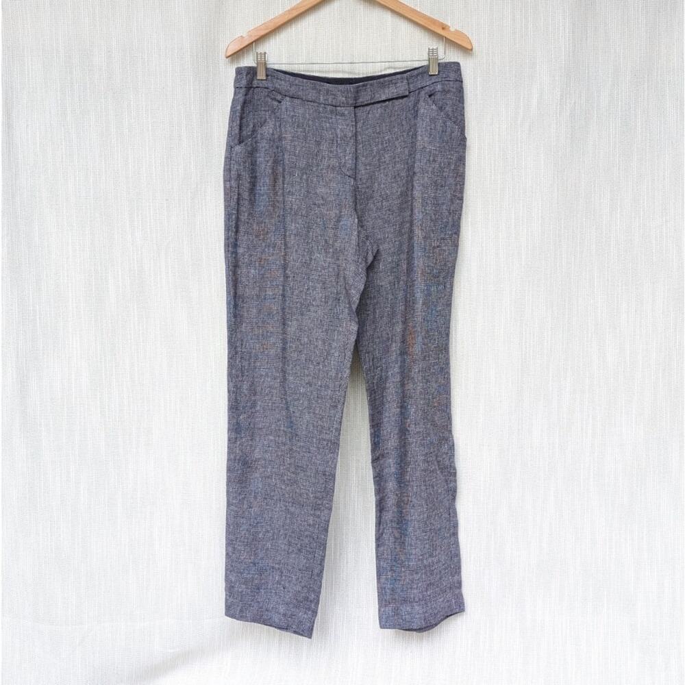 Giorgio Armani Gray Blue Textured High-rise Tailored Fit Trouser Pants